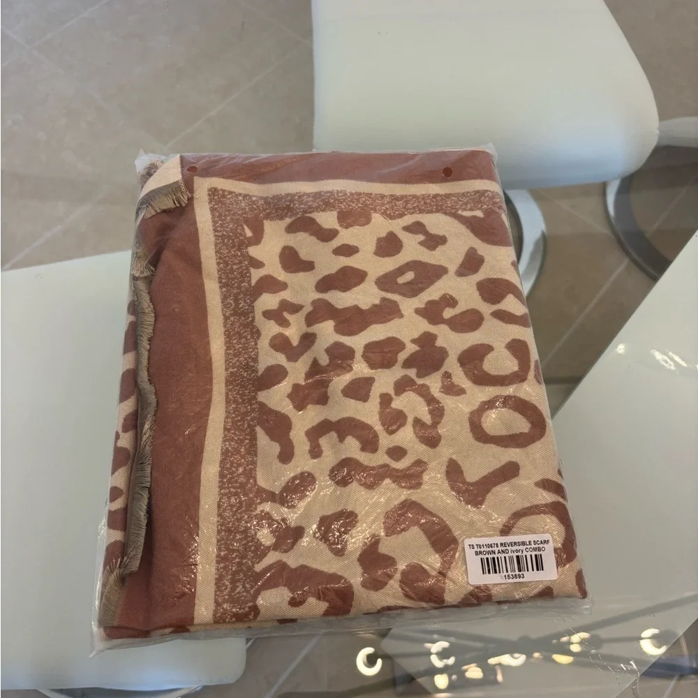 Cashmere Animal Print Scarf in Brown and Cream